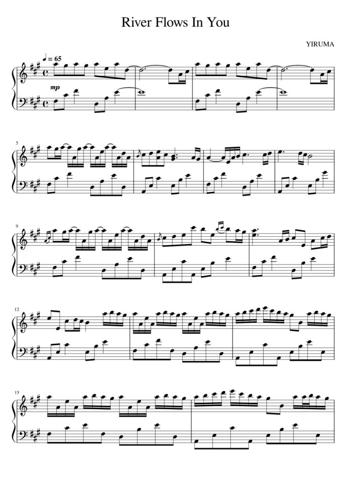 River Flows In You Yiruma piano sheet page 1