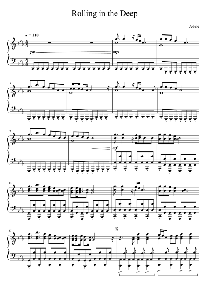 Rolling in the Deep Adele piano sheet page 1