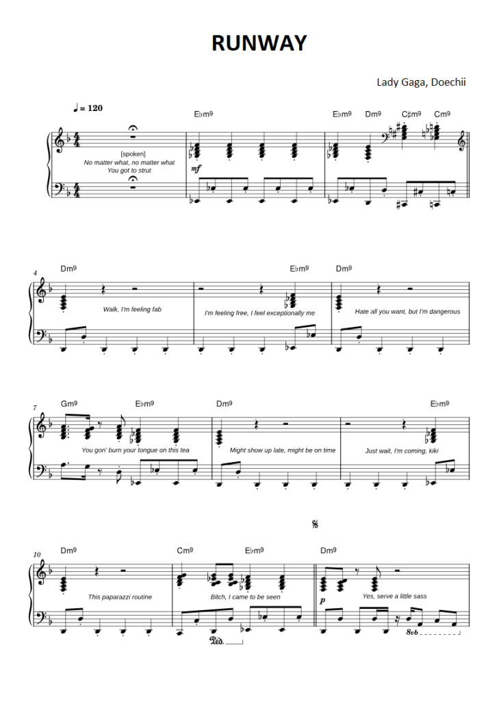 RUNWAY Lady Gaga, Doechii piano sheet page 1
