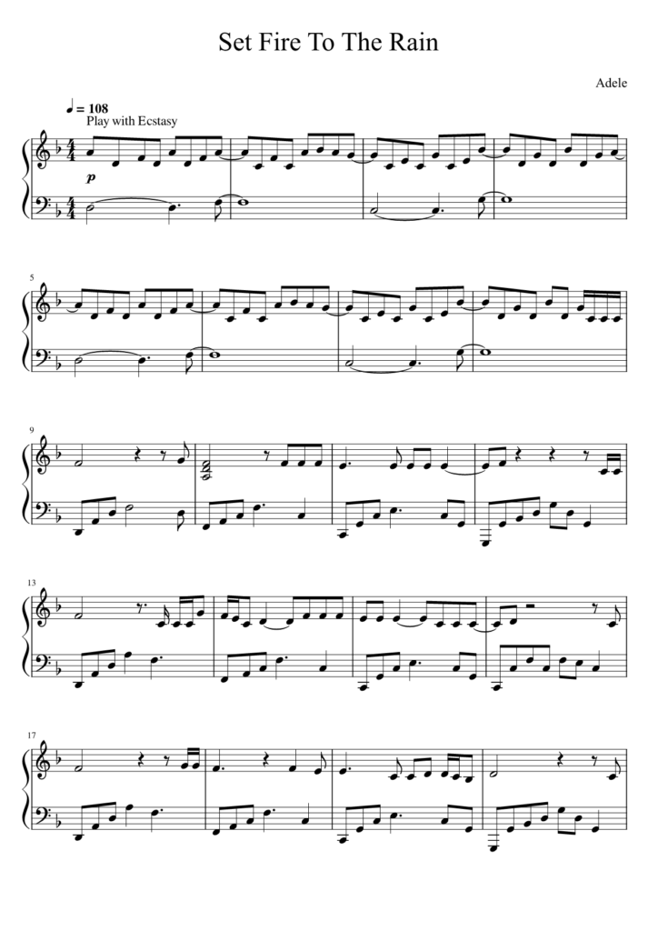 Set Fire To The Rain Adele piano sheet page 1