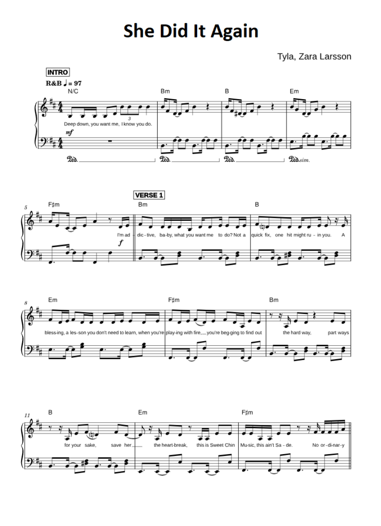 She Did It Again - Tyla, Zara Larsson piano sheet page 1