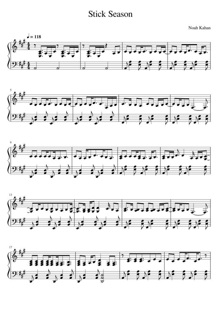 Stick Season - Noah Kahan piano sheet page 1