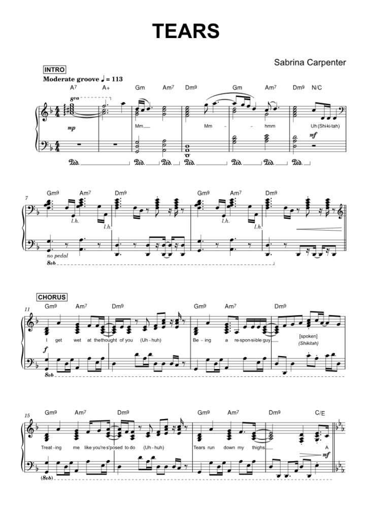 TEARS Sabrina Carpenter piano sheet page 1