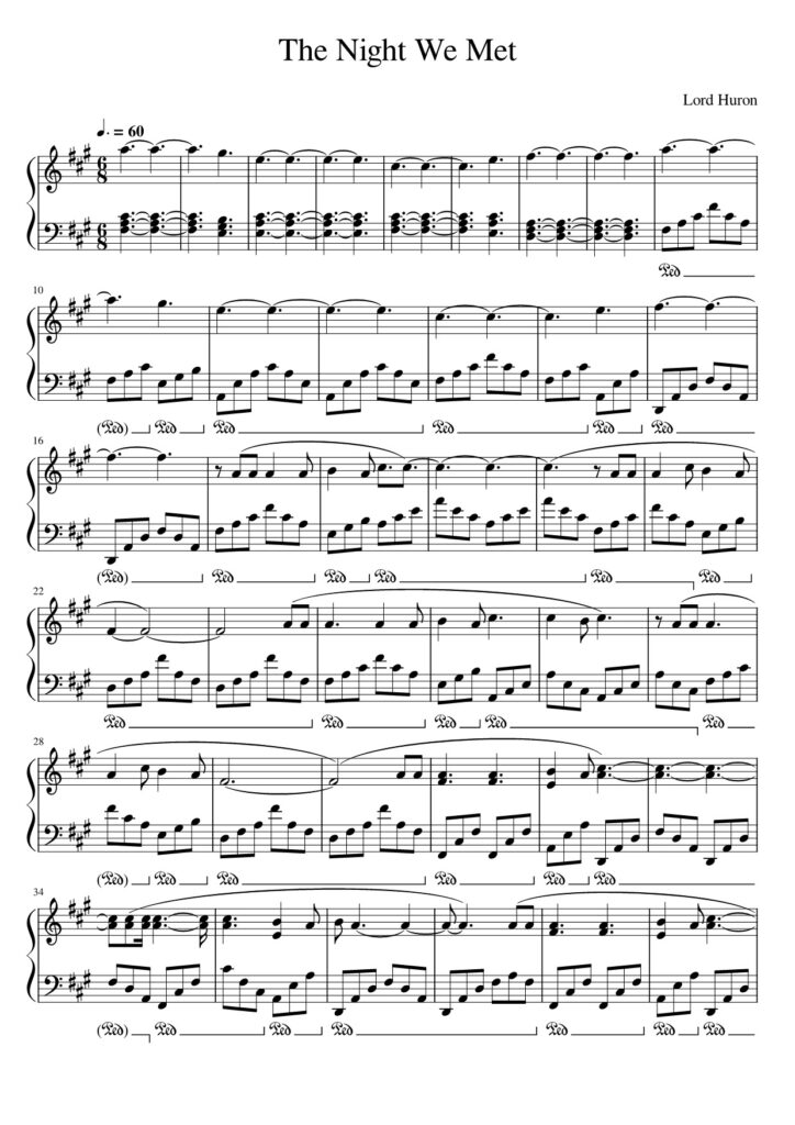 The Night We Met - Lord Huron piano sheet page 1