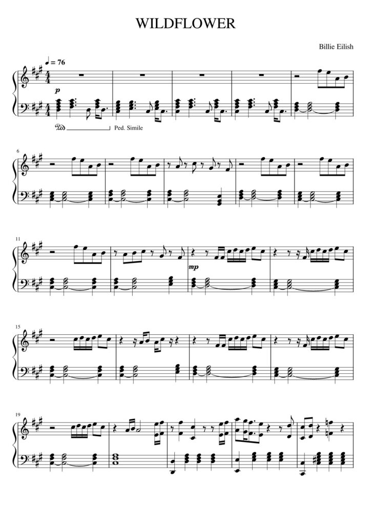 Wildflower - Billie Eilish piano sheet page 1