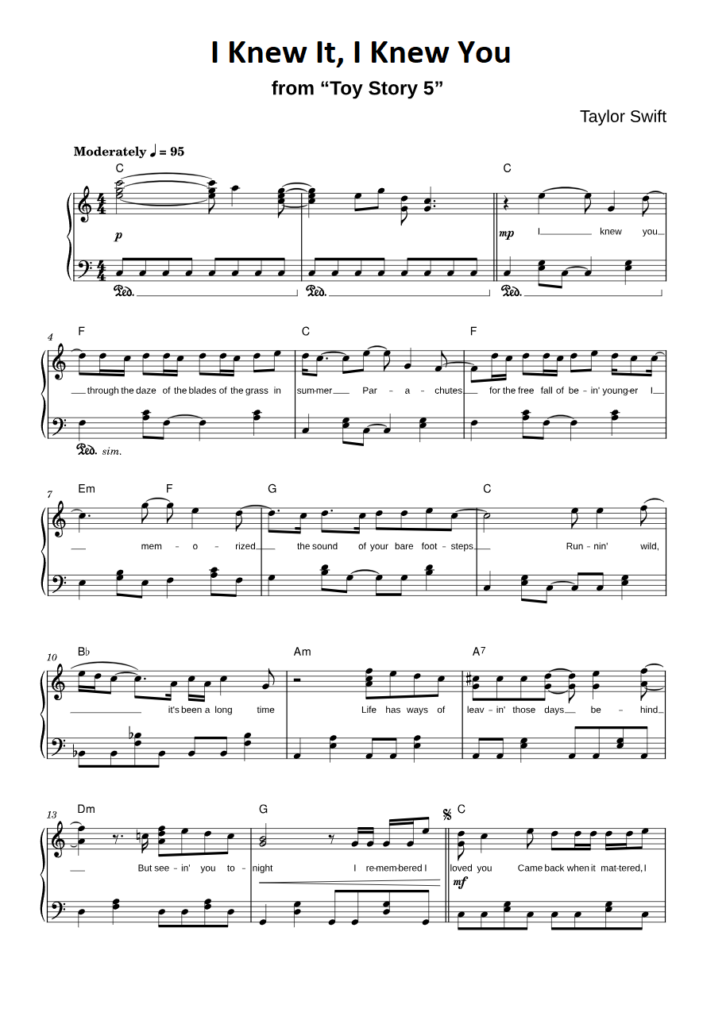 I Knew It, I Knew You Taylor Swift piano sheet page 1 I Knew It, I Knew You Taylor Swift piano sheet page 1