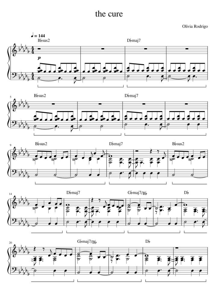the cure Olivia Rodrigo piano sheet page 1
