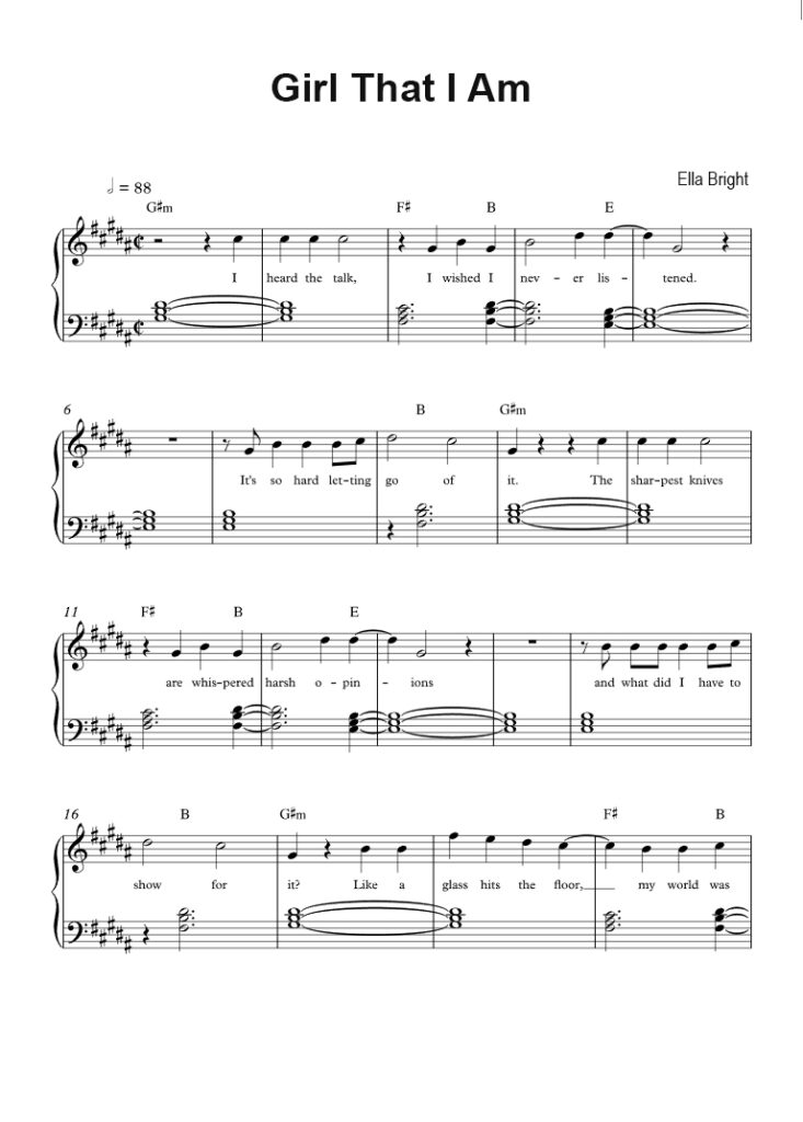 Girl That I Am Ella Bright piano sheet page 1
