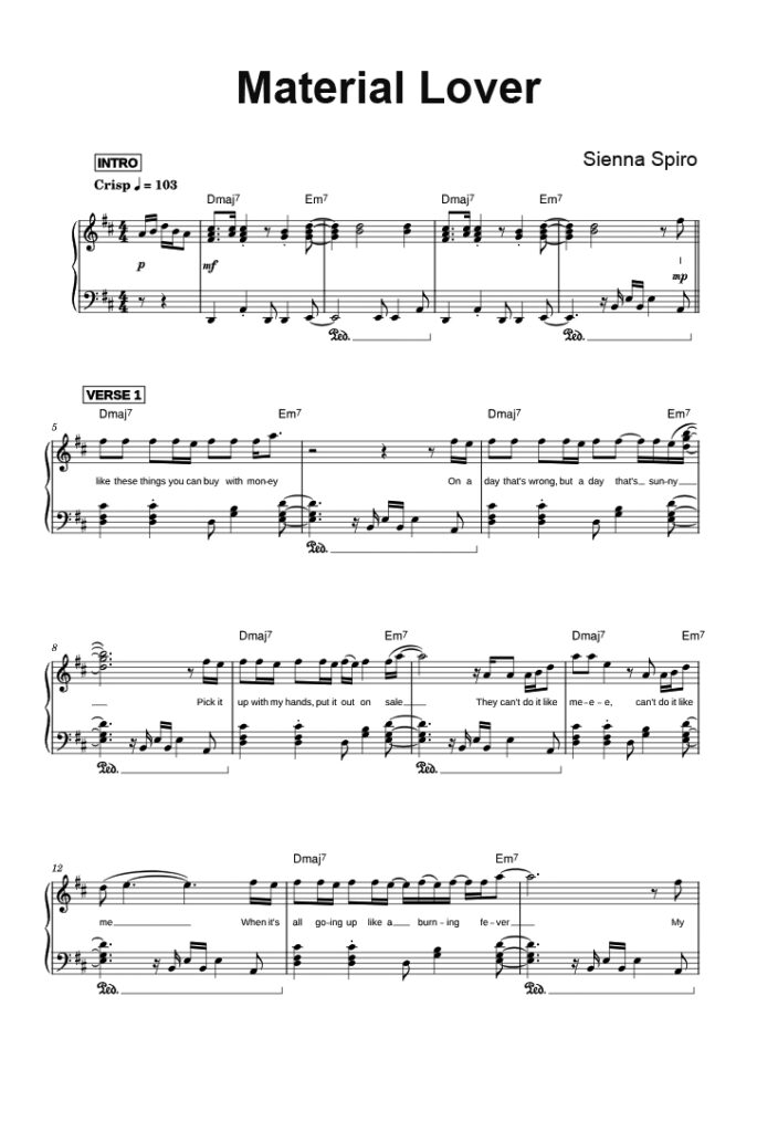 Material Lover Sienna Spiro piano sheet page 1