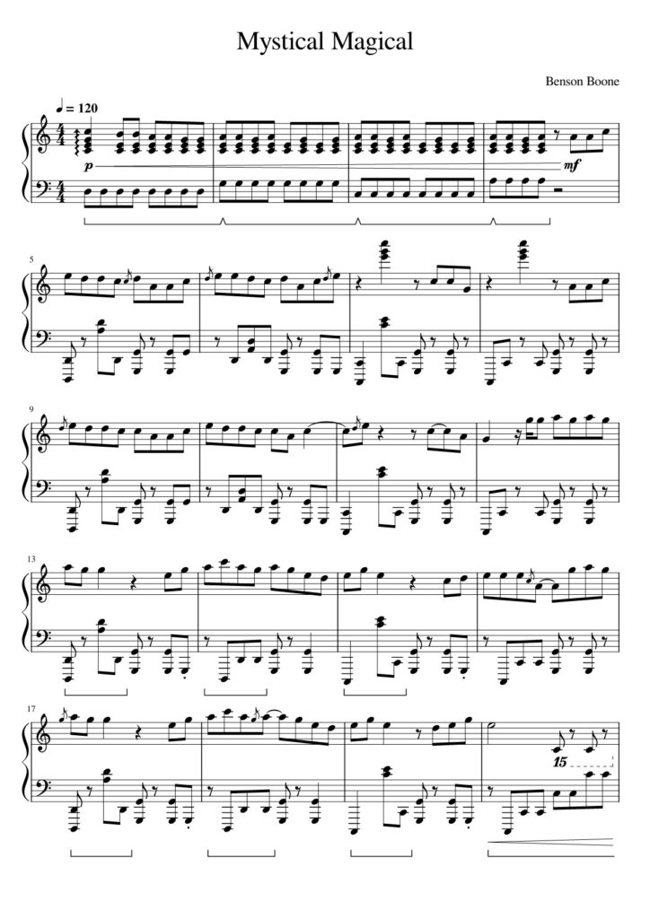 Mystical Magical Benson Boone piano sheet page 1