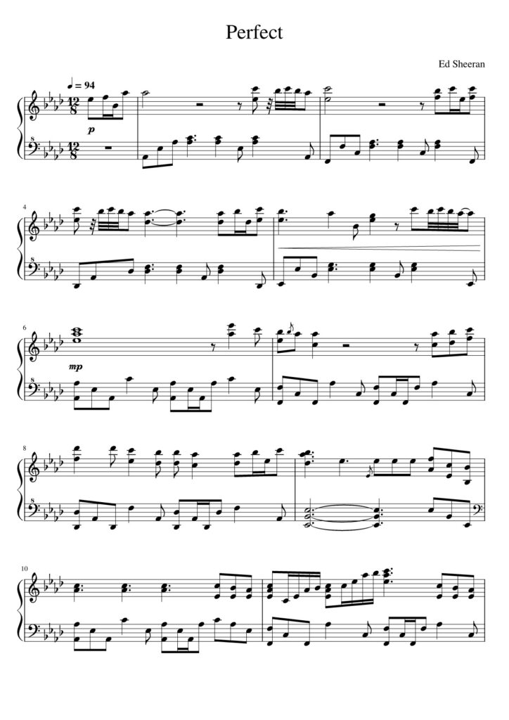 Perfect Ed Sheeran piano sheet page 1